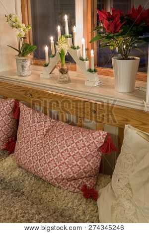 Christmas Decorations In A Sofa And Window