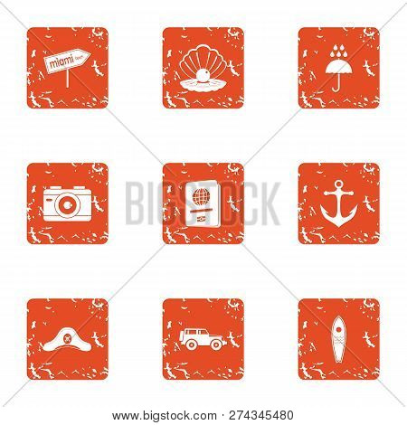 Boatbuilder Icons Set. Grunge Set Of 9 Boatbuilder Icons For Web Isolated On White Background