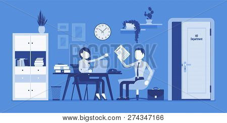 Hr Office Interview, Talking With Job Applicant. Woman In Human Resources Department Managing Employ