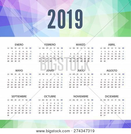 Calendar 2019 In Spanish In Modern Style. Week Starts From Monda