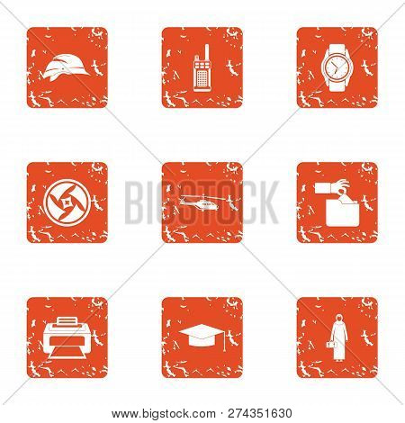 Designer Look Icons Set. Grunge Set Of 9 Designer Look Icons For Web Isolated On White Background