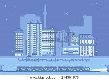 Night City And Metro. Blue Tones. Background