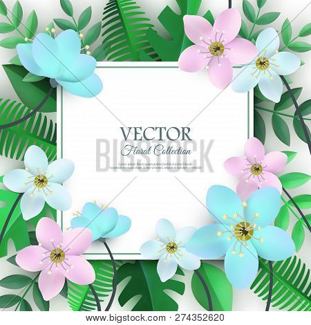 Vector Spring White Flowers With Leaves Poster