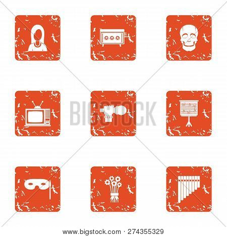 Screen Performance Icons Set. Grunge Set Of 9 Screen Performance Icons For Web Isolated On White Bac