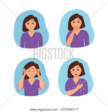 Girl Suffers From Panic Attack Cartoon Style Concept.