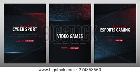 Set Of Cyber Sport Banners. Esports Gaming. Video Games. Live Streaming Game Match. Vector Illustrat