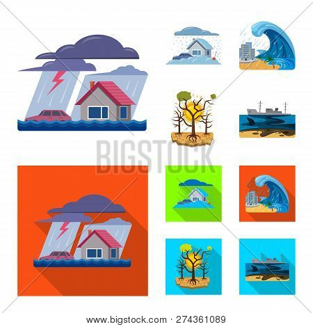 Vector Illustration Of Natural And Disaster Sign. Collection Of Natural And Risk Vector Icon For Sto