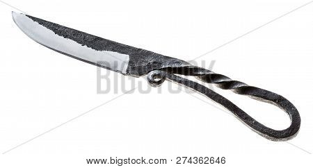 Handmade Forged Russian Knife Kuyabrik ( Blacksmith Knife) Isolated On White Background