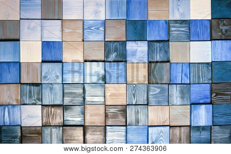 Wooden Panetls Textire Background. Square Panels On Wall.
