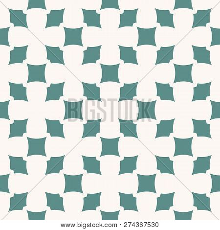Simple Vector Geometric Seamless Pattern. Abstract Ornament With Curved Shapes, Squares, Rhombuses, 