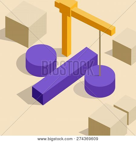 Promotion Vector Illustration Construction Crane And Procent Flat