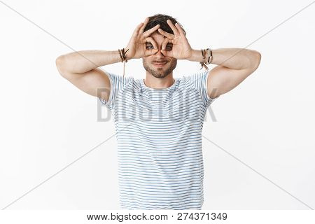 Man Just Grown Up Kids. Portrait Of Cute And Funny Maculine Handsome Father With Blue Eyes And Wavy 