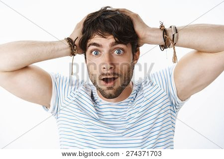 Omg You Say What. Speechless Impressed And Amazed Good-looking Maculine Male With Blue Eyes And Bead