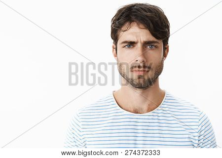 Authentic Shot Of Upset Boyfriend Sulk And Frown As Being Disappointed Girlfriend Forgot Congratulat