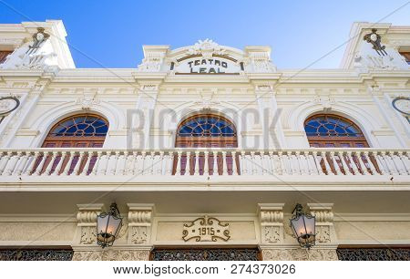 Tenerife, Spain - June 23, 2013: La Laguna, The Facade Of The Old Leal Theatre