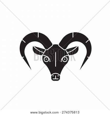 Capricorn Black Vector Concept Icon. Capricorn Flat Illustration, Sign