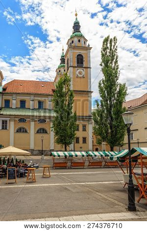 Ljubljana, Slovenia - June 28, 2015: St. Nicholas Cathedral In Ljubljana