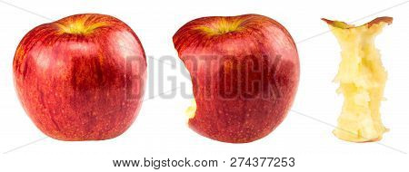 Red Bitten Apple And Whole Apple Isolated On White.