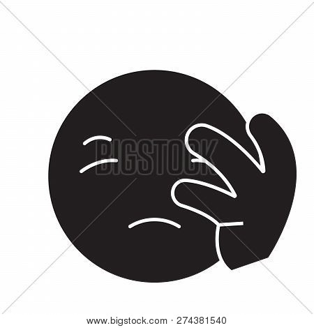 Disapointed Emoji Black Vector Concept Icon. Disapointed Emoji Flat Illustration, Sign