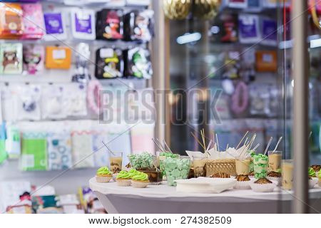 Many Servings Of Sweet Tasty Dessert On Buffet. Concept Of Catering For Events, Birthdays In Stores