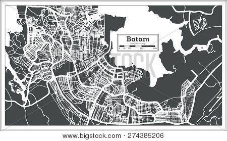 Batam Indonesia City Map in Retro Style. Outline Map. 