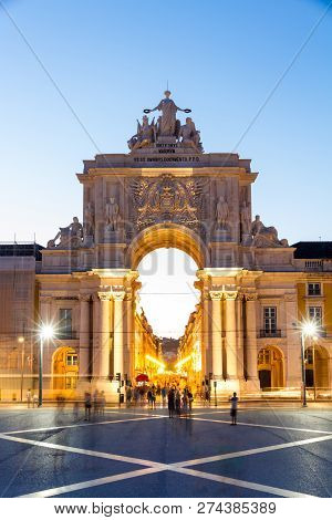 The Commerce Square  In Downtown Lisbon, Portugal At Sunset