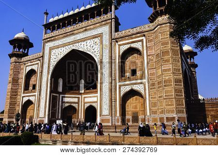 Agra, Uttar Pradesh, India - December 1: Picture Of The Main Gate - The Gate Way To The Taj Mahal On