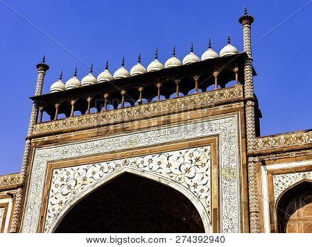 Agra, Uttar Pradesh, India - December 1: Picture Of The Main Gate - The Gate Way To The Taj Mahal On