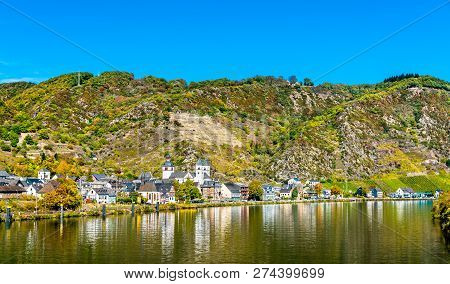 View Of Treis-karden Town With The Moselle River In Rhineland-palatinate, Germany