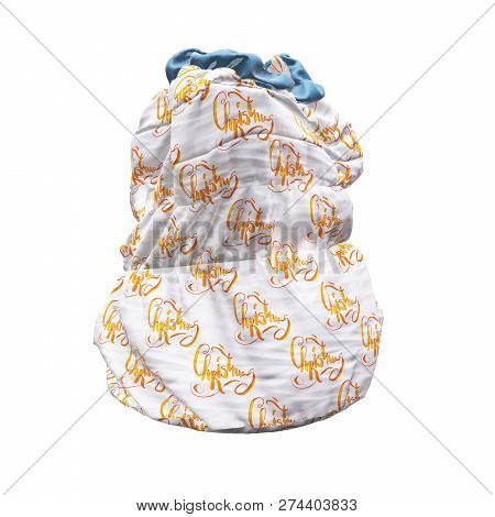 Santa Clauss Bag Or Sack With Christmas Word Lettering Made By Watercolor , Full Of Gifts, On White 