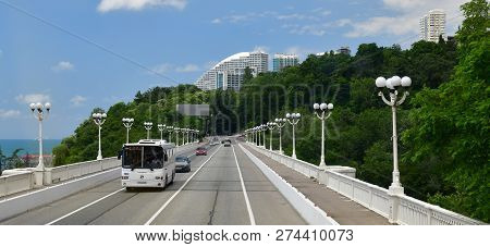 Sochi, Russia - June 2 2018. Traffic On A-147 Highway Along Black Sea