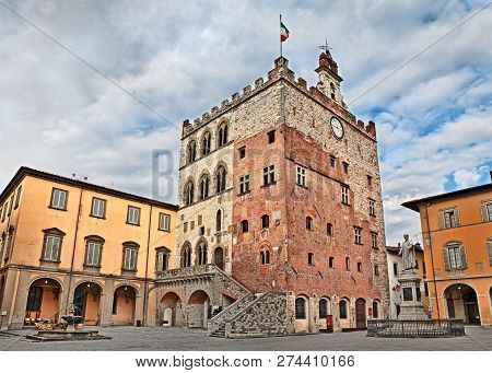 Prato, Tuscany, Italy - Historic Palace Palazzo Pretorio That Was The Old City Hall, Located Town Ce