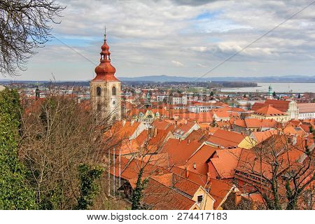 A View Of The Center Of Ptuj City, Church And Old  Town Of Ptuj, Slovenia