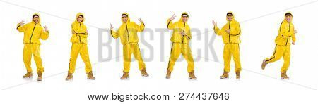 Young rap performancer isolated on white