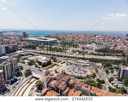 Istanbul, Turkey - February 23, 2018: Aerial Drone View Of Kadikoy / Istanbul