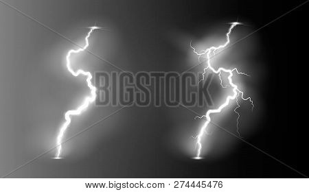 Vector Illustration. Set Of Ransparent Light Effect Of Electric Lightning. The Indomitable Power Of 