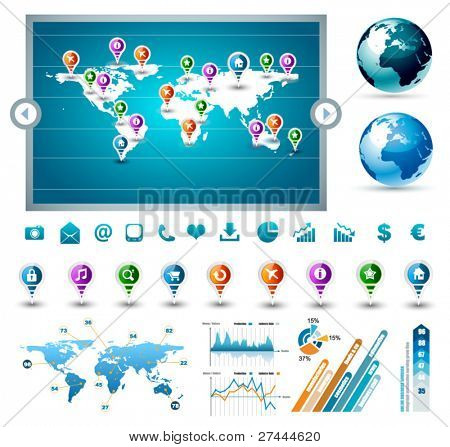 Prämie Infografiken master Collection: Diagramme, Histogramme, Pfeile, Diagramm, 3d Welt, Icons und eine Menge