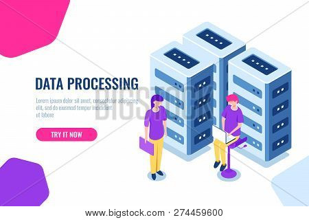 Big Data Center Concept, Cloud Database Security, Girl Engineer, Maintenance Hardware And Electronic