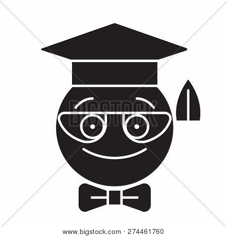 Nerdy Student Emoji Black Vector Concept Icon. Nerdy Student Emoji Flat Illustration, Sign
