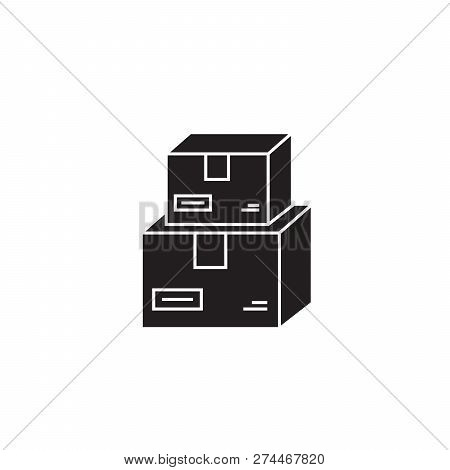 Postal Service Black Vector Concept Icon. Postal Service Flat Illustration, Sign