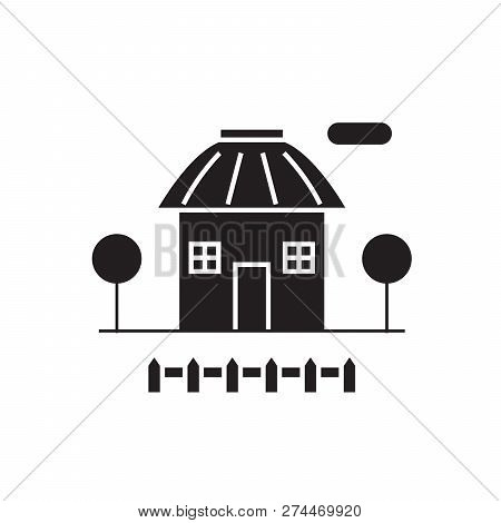 Small Hut Black Vector Concept Icon. Small Hut Flat Illustration, Sign