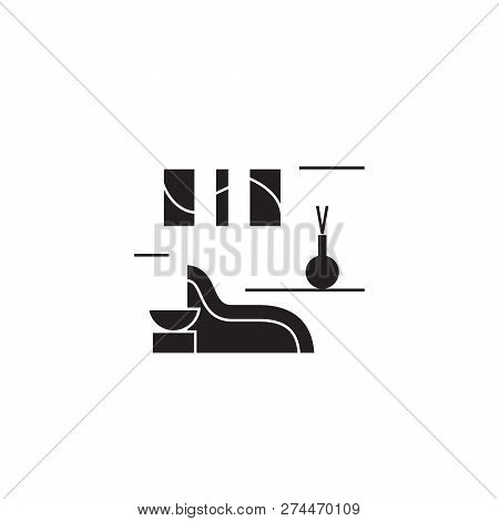 Spa Rest Room Black Vector Concept Icon. Spa Rest Room Flat Illustration, Sign