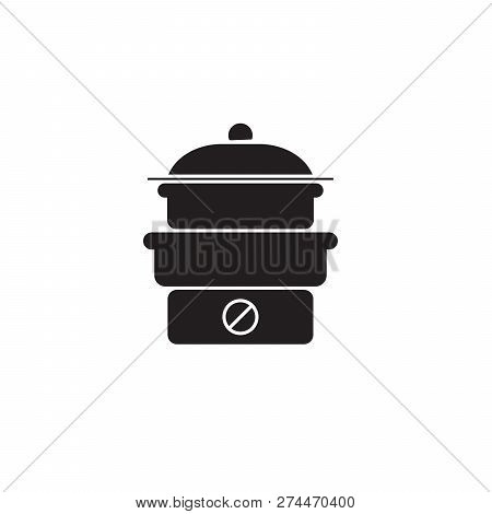 Steam Cooker Black Vector Concept Icon. Steam Cooker Flat Illustration, Sign
