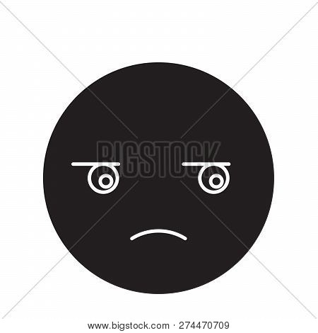 Suspicious Emoji Black Vector Concept Icon. Suspicious Emoji Flat Illustration, Sign