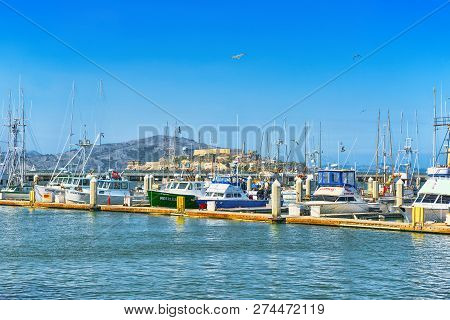 Yacht Parking. Ocean Quay In The North Of San Francisco.