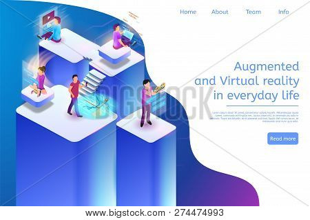Augmented And Virtual Reality In Everyday Life 3d. Isometric Vector Banner Illustration Online Progr