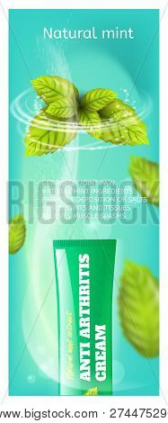 Banner Anti Arthritis Cream Natural Mint Extract. Vector Image Concept Get Rid Of Joint Pain, Natura