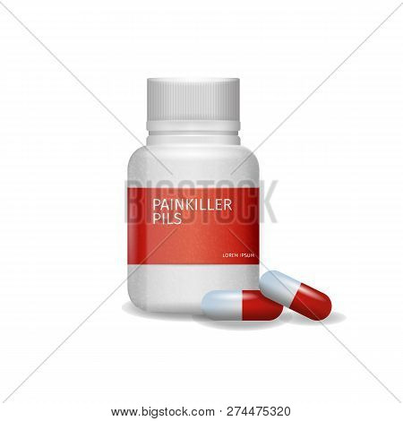 Image Packaging Painkiller Pils White Background. 3d Vector Illustration Infographic Medication Lyin