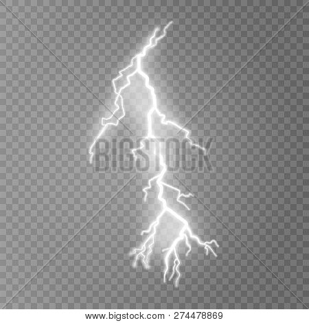 Vector Illustration. Transparent Light Effect Of Electric Lightning. The Indomitable Power Of Natura