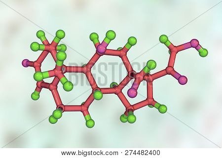 Molecule Of Aldosterone Hormone, 3d Illustration. It Is Mineralocorticoid Hormone Produced By Adrena